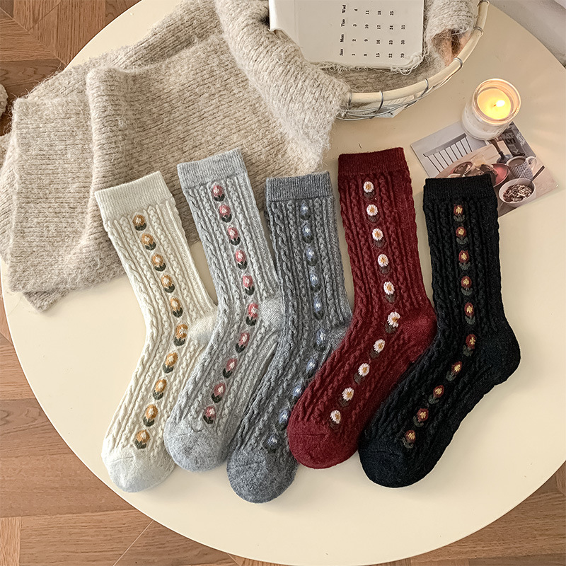 Boot Sock Slouchy - Calcetines coreanos de lana Floral dulce